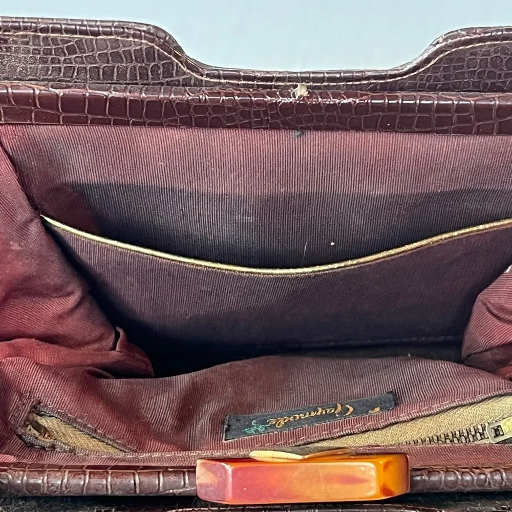 Vintage Gaymode Crocodile Or Alligator Purse Handbag‎ Bakelite Clasp